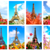 Paris Eiffel Tower with flowers magnetic print set