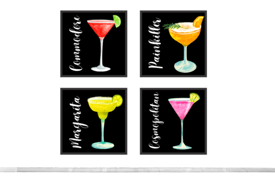 Cocktail prints on white wall