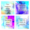 Set of 4 magnetic prints with inspirational, motivational quotes with abstract, artistic blue and purple background