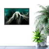 lightning with turquoise clouds in night sky picture hanging on wall