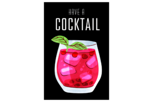Have a cocktail quotes with red drink in glass with green mint leaf wall print