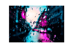 rain on city window blue and pink regular print