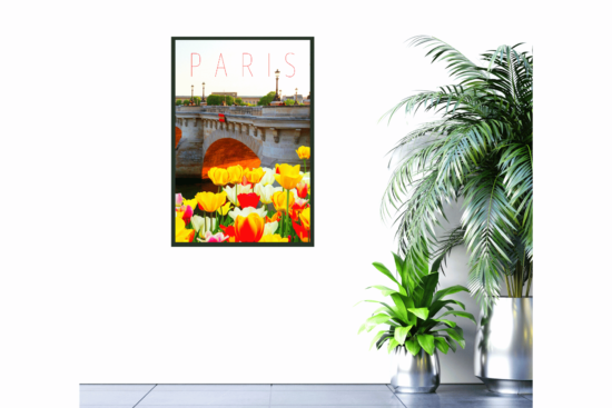 Paris bridge with spring flowers picture on wall