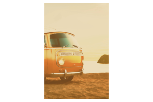 vintage orange Volkswagen van by the beach regular print