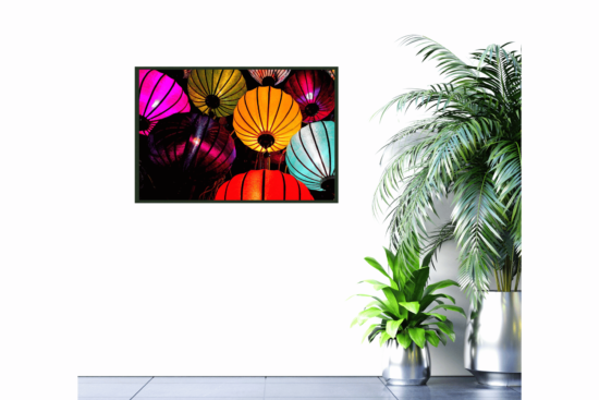 Colorful Chinese lanterns hanging, picture on wall