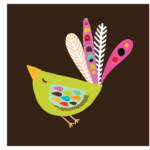 green bird with pink tail, brown background, wall print