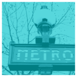 Metro sign with blue overlay regular print