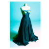 teal blue dress on mannequin with blue background wall print