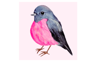 Pink and black bird with pink background watercolor print