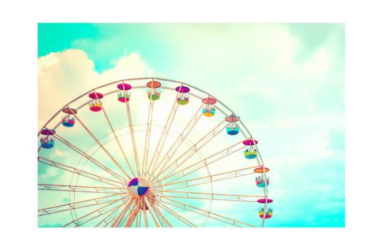 Ferris wheel, colorful, against turquoise sky print