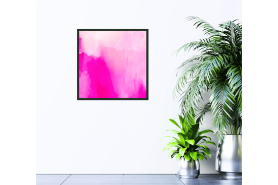 shades of pink abstract art print hanging on wall
