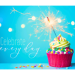 Cupcake with sparkler with celebrate every day quote and blue background wall print
