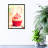 red, pink, and white cupcake with pink and white coffee mug wall print