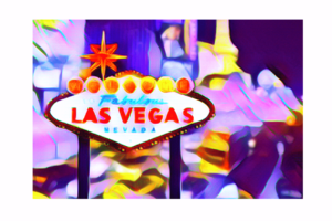 Abstract Las Vegas sign with yellow and purple background wall print