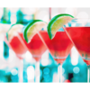 Red cocktails with lime lined up, blue background, wall print
