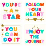 Colorful inspirational quotes with gold accents magnetic print set