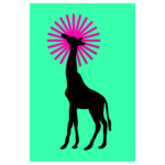 giraffe graphic with pink sun and green background wall print