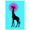 giraffe graphic with pink sun and light blue background wall print