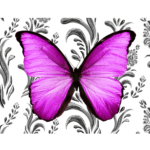 Light purple butterfly with black and white plant background wall print
