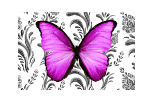 Light purple butterfly with black and white plant background wall print
