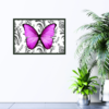 Purple butterfly with black and white background picture hanging on wall