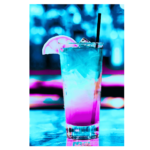 blue, pink, and white cocktail with lemon wedge wall print