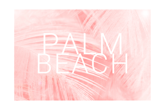 Palm Beach words in white with light pink feather background wall print