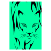 Stalking cat drawing with green background wall print