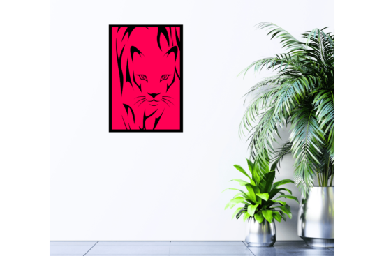 Stalking cat drawing with red background wall print