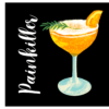 Orange painkiller cocktail with "Painkiller" word in white with black background wall print