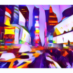 Abstract view of Manhattan (New York), purple and yellow, wall print