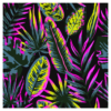 Tropical plants in yellow, pink, and blue with black background wall print