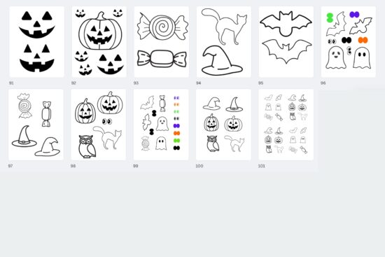 Halloween outlines used for crafting: collaging, junk journals, glue books etc