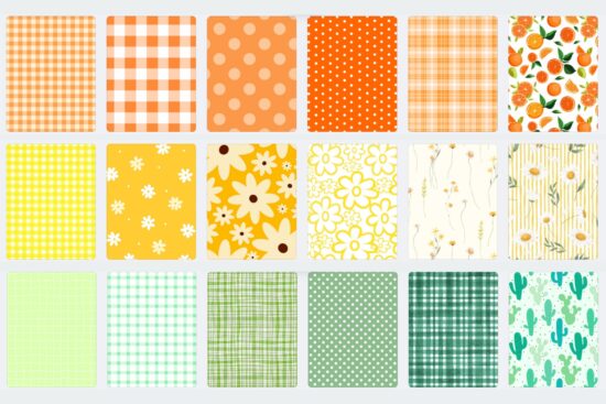 prints and patterns oranges, yellows, and greens