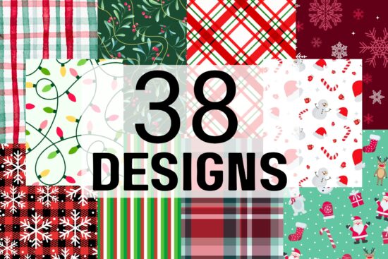 38 Christmas patterns digital paper pack